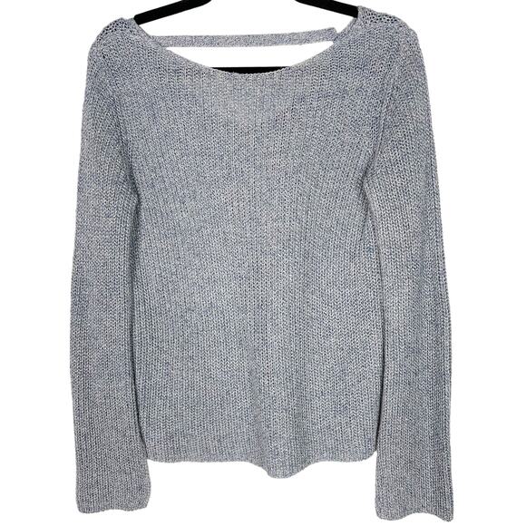 Theory Womens P XSmall Blue Lalora Linen Blend Cut Out Sweater Open Knit Cotton - Picture 1 of 11
